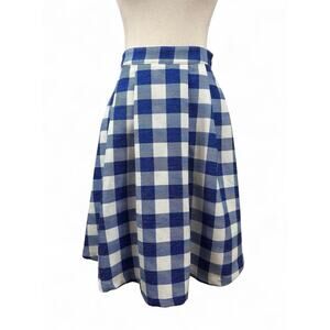 Jealous Tomato Gingham Blue White Plaid Pleated Midi Skirt Small
